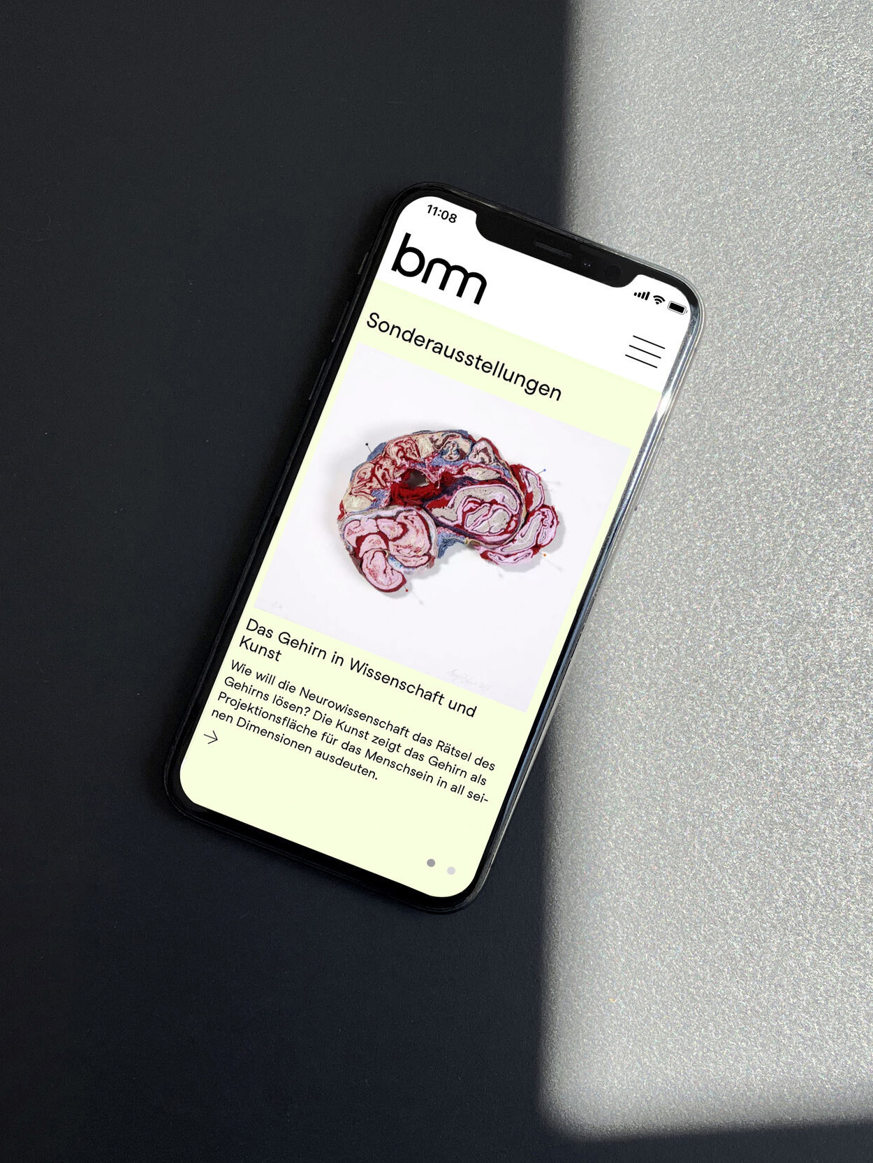 Mobile screen design of the website