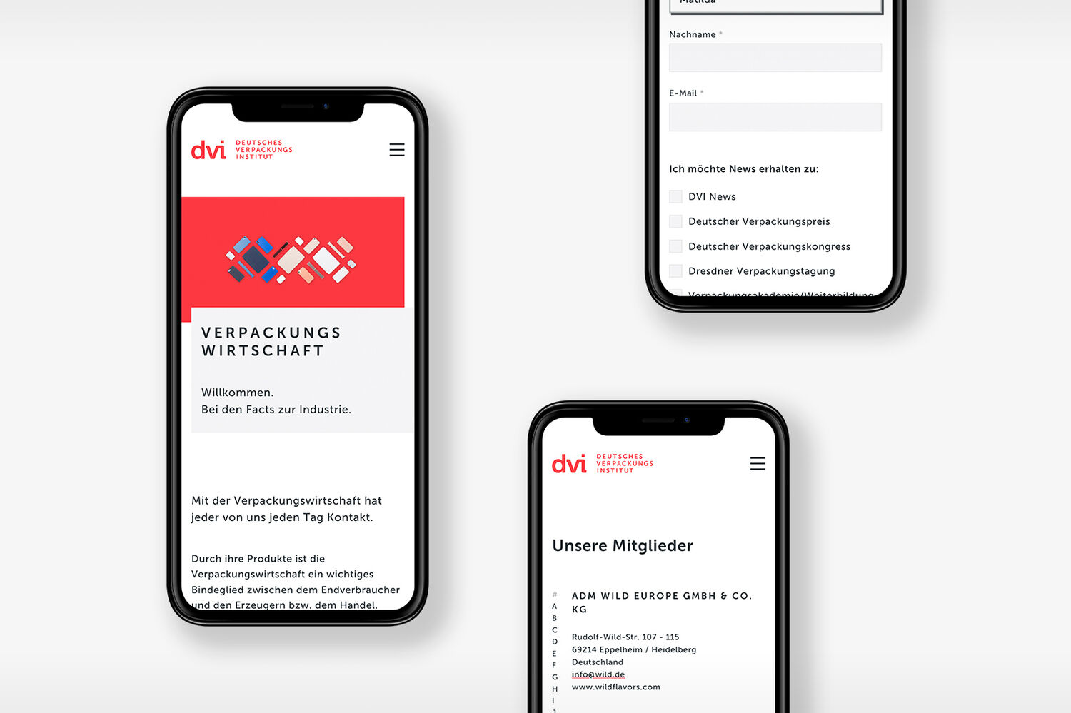 Mobile view of the website