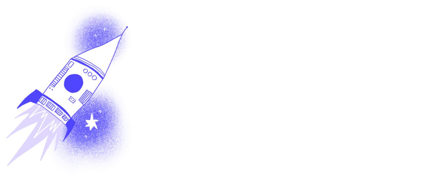 An illustration of a rocket flying through space.