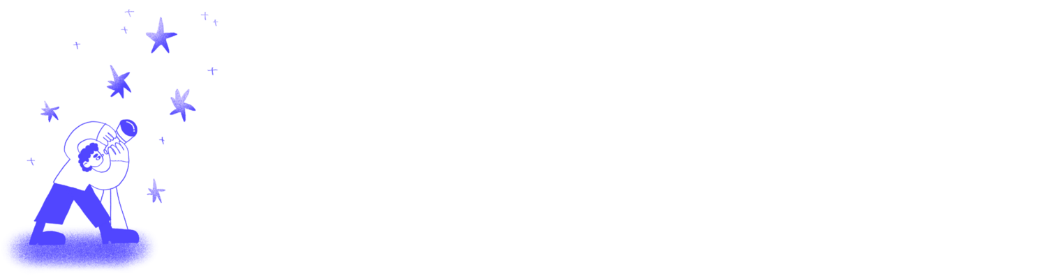 An illustration of a person looking at a starry sky through a telescope.