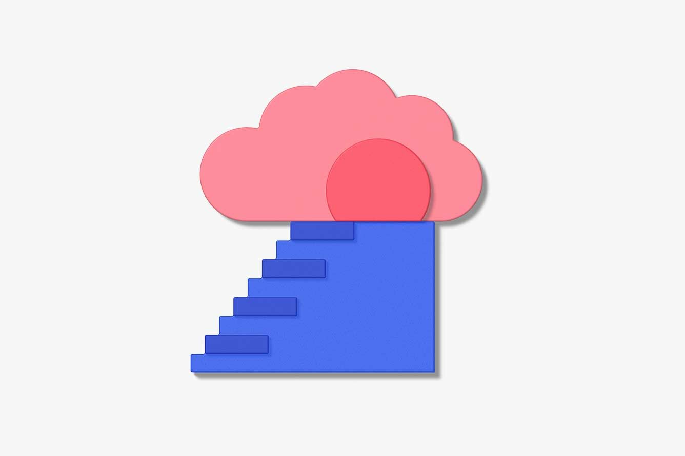 Icon: Blue stairs leading to a cloud and sun.